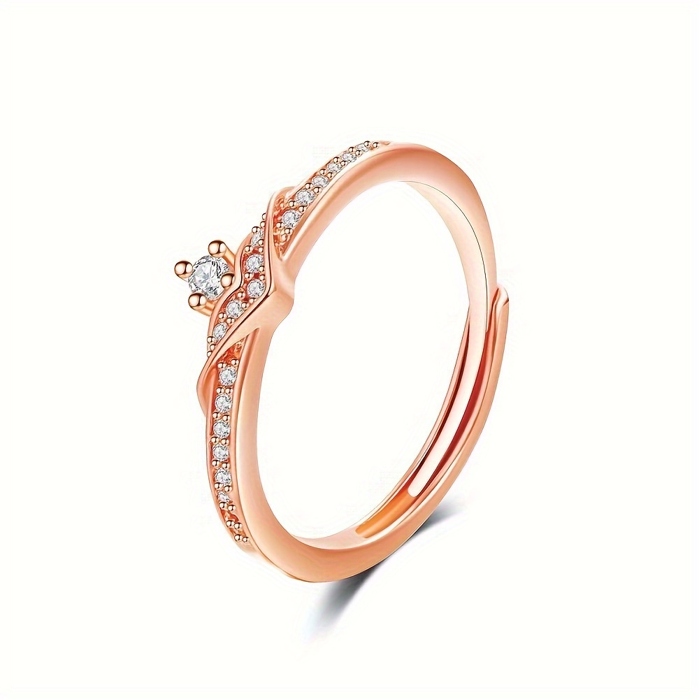 Adjustable CZ Classic Ring Rose/Silver Color